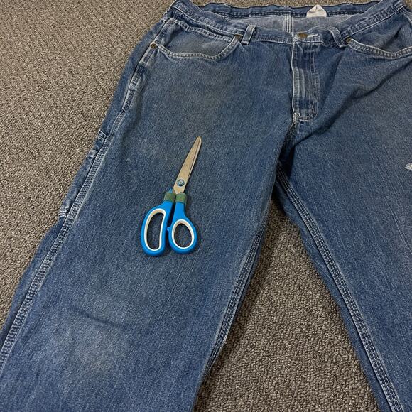 Key Jeans Mens 36x34 Blue Carpenter Outdoor Workwear Flawed - Picture 2 of 15